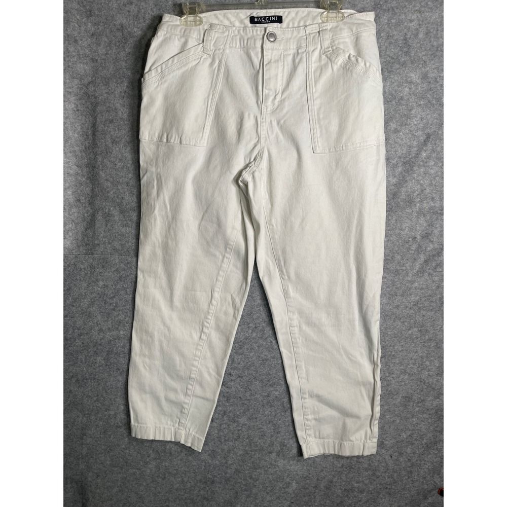 Baccini Womens White Utility Crop Pants Size 14W Cotton Stretch Patch Pocket
